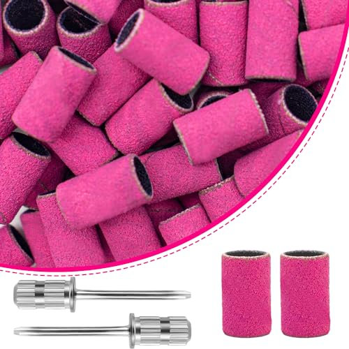 METEOROCK 200Pcs 180 Grit Sanding Bands for Nail Drill, Pink Nail Sanding Bands Fine Sanding Bands for Nails, Sanding Bands for Natural Nails, Nail Drill Sanding Bands with 3/32 Inch Nail Drill Bit