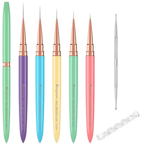 Pinceaux à ongles fins pour nail art 5/9/13/18/22 mm - Colorés et fins - Pour nail art - Pour le dessin et le gel