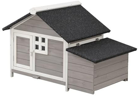 Vente-unique - Hühnerstall Anser -L 106cm x B 64cm x H 71cm- Massivholz - grau, weiß