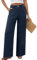 PASUDA Hose Damen Sommer Weites Bein Freizeithose Hight Waist Geradem Sommerhose Bequeme Leichte Lässige Anzughose Hosen mit Taschen, Knopfleiste (Marine, M)