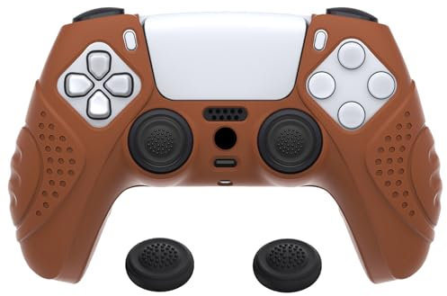 eXtremeRate PlayVital Hülle für ps5 Controller,Schutzhülle ergonomisches Case Griffe Skin,2 Stück Schwarze Stick Aufsätze für PS5 Controller(Guardian Edition,Signalbraun)