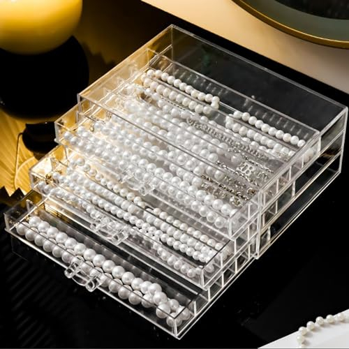 Zinaroty Acrylic Necklace Storage Box, Dustproof Jewellery Box, Necklace Display Tray with 3/5 Clear Drawers, 18/30 Compartments, Pendant Necklace Storage Box for Women and Girls (3 Drawers)