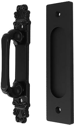 TYCIONG Manijas de puerta de granero negras, manijas y manijas de puerta corredera de granero, juego de herrajes de doble cara, accesorios de puerta de granero de aleación de aluminio fáciles de