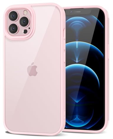 LoeoeL for iPhone 12 Pro Max Case Clear, Transparent Hybrid 12 Pro Max Phone Case [Hard Plastic & Soft Silicone Bumper] Acrylic Non Yellowing Thin Slim Protective Cover for Women, Light Pink