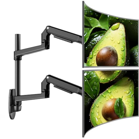 Ergounion Dual Monitor Wall Mount for Flat or Curved Screens up to 38 Within 25 lbs, Adjustable Monitor Arm with Cable Management, VESA 75x75/100x100mm Monitor Mount for 2 Monitors, Black