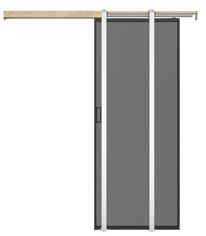 Vente-unique - Porte coulissante avec systéme à galandage - aluminium et verre trempé fumé dépoli - H205 x L93 cm - LINCI II