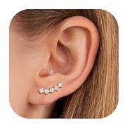 JeweBella Boucles d'oreilles Femme Argent Sterling 925 Zirconium Boucles d'oreilles Grimpantes Empilables Hypoallergéniques Clou d'oreilles Argent/Or