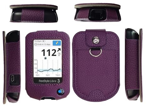 Schutzhülle für Freestyle Libre 3 Libre 2, Leder, mit Displayschutzfolie und Tasche (Lanyard) Violett
