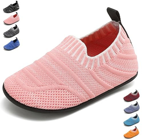 BARFULKER Hausschuhe Kinder Jungen Mädchen Hüttenschuhe Baby unisex Pantoffeln Bequem Leicht Rutschfeste Kleinkinder Lauflernschuhe Turnschläppchen Barfußschuhe Slippers(Pink,26/27 EU)