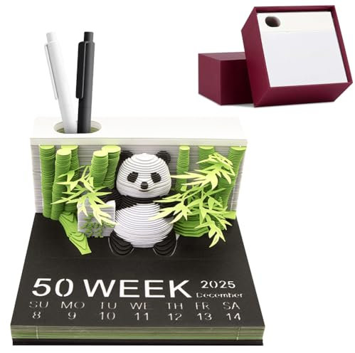 3D-Notizblock Panda, Abreißen Panda Kalender 2025, 2025 Tischkalender-Notizblock, Demotivierende Tischkalender, Kreative Papierskulptur Panda Desktop Ornament (Panda - A)