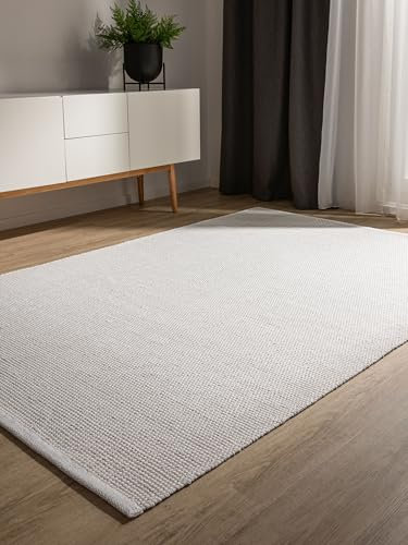 benuta Basic handgewebter Baumwollteppich Ron - Weiß 70x140 cm - Handwebteppich aus 100% Baumwolle - Style: Uni, Minimalistisch, Natural Living - Pflegeleicht für Wohnzimmer Schlafzimmer