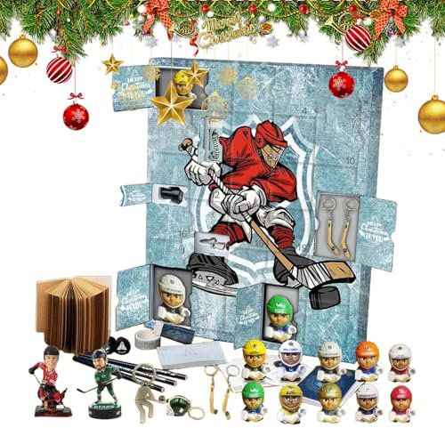 Hockey Adventskalender - 24 Countdown Eishockey Figuren Spielzeug | Hockey-Themed Hockey Weihnachten Countdown Kalender | Eishockey Spielzeug für Feiertage Feier