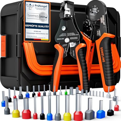 SOMELINE Kit de herramientas de crimpado de virola, 36 tamaños, crimpadora de virola AWG 24-8, con alicates de crimpado cuadrados y pelacables automático, kit surtido de terminales de virola