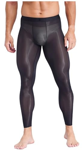 winying Herren Sport Leggings Lange Ice Silky Yoga Fitness Strumpfhosen Sexy Durchsichtig Schlafhose Mit Bulge Pouch