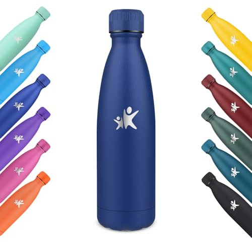 KollyKolla Gourde Inox, 500ml, Gourde Isotherme sans BPA, Bouteille d'eau Reutilisable, Isolation Double Paroi, Bouteille Isotherme Acier Inoxydable, pour Enfant, Adulte, Sport, École - Bleu Foncé
