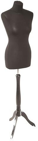 fella4stores Basic Schneiderpuppe, Damen Schneiderbüste aus PU Schaum, XS (32/34) mit Überzug Schwarz und Holz-Dreibein Schwarz, in Höhe verstellbar, ideal für Kleiderpräsentation