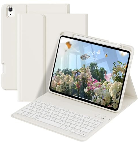 GKABXY Custodia con tastiera iPad A16 11° generazione 11/10,9 pollici 2025/2022, supporto per penna integrato con copertura per supporto pellicola Bluetooth, tasti di accesso rapido, QWERTZ, bianco