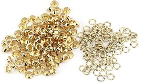 CYSFETENA 100 Stück 5mm Metall Nieten Gold, Runde Eyelets mit Unterlegscheiben, Ösen Gold für Lederarbeiten, Scrapbooking, Schnürsenkel, Gürtel, Kleidungsstücke und Taschen