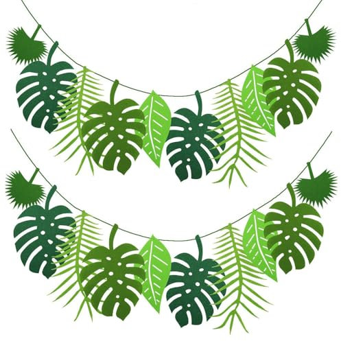 2 Stück Dschungel Deko Geburtstag,2.5m Tropische Blatt-Banner-Girlande,Künstliche Blätter Girlande,Safari Deko,Palmenblätter Dekoration,für Geburtstagsfeier,Hawaii Gartenparty,Dschungel Mottoparty
