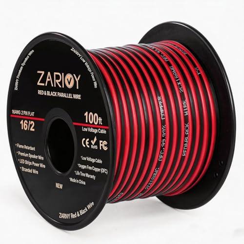 ZARIVY Cable de calibre 16 de 100 pies, cable eléctrico rojo y negro de 16 AWG, cable eléctrico de 12 V/24 V CC, cable de extensión de 2 conductores de 16 AWG para altavoz, tiras LED, autos, uso