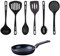 Fackelmann 9428750 Antihaft-Keramik-Set 20 cm PFAS-frei und 6 Küchenutensilien, Bratpfanne, PFAS-freie Pfanne, Allherdpfanne, Induktionspfanne, Aluminium, RPET, Schwarz, Grün, 20 cm
