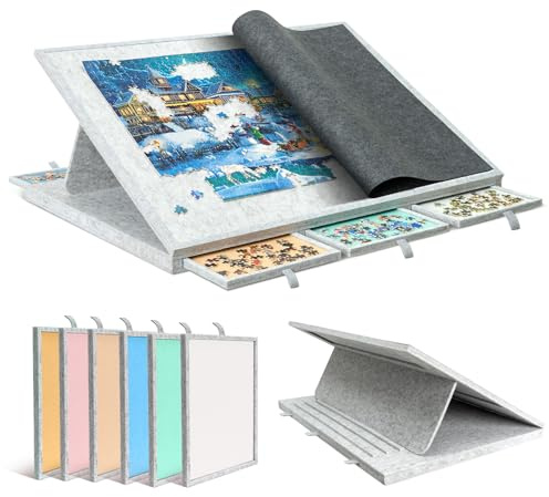 Becko US - 1500-teiliges Puzzle-Tisch mit 6 bunten Schubladen und Abdeckung, Puzzletisch mit Aufbewahrung für Erwachsene, leicht und tragbar, für 1500 Puzzles
