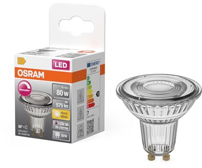 Osram LED-Spot Reflektor Superstar PAR16 80 dimmbar, 2700 K warmweiß, 6,1 W, GU10, 36°, 575 lm, 15.000h, für Spotbeleuchtung, Geschäfte, Gastronomie
