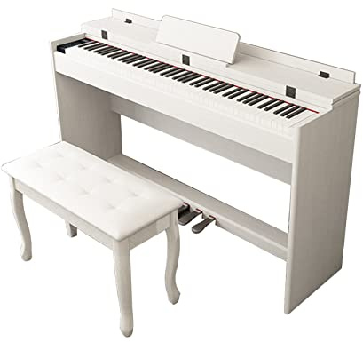 Piano digital de 88 teclas contrapesadas con acción de martillo, teclado de tamaño completo, piano eléctrico for principiantes, USB/MIDI, piano digital doméstico con soporte(White)