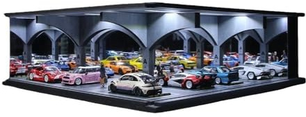 Miroir Diorama 1:64 modèle de garage, éclairage LED, parking souterrain, présentoir, modèle d'atelier pour modèle de voitures moulées sous pression à 1:64 (garage 04)