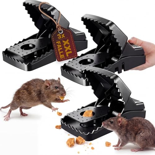 Hestya XXL Rattenfalle 21cm – 3er Pack Große Schlagfalle für Ratten, Wiederverwendbar, Heavy Duty, Effektive Falle, Schwarz