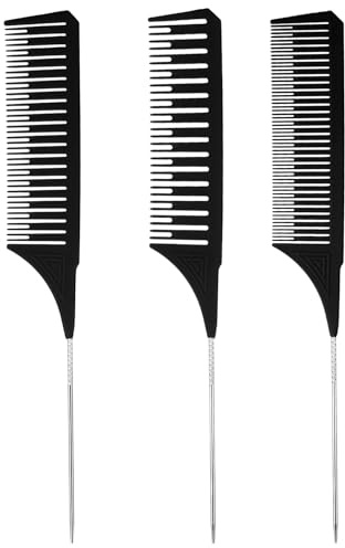 AOZUO 3 Größen Strähnenkamm, Professionelle Highlight Stielkamm Antistatischer Haarkamm Haarkamm Friseur SträHnchen Set Färbekamm Professionelle Highlight(Schwarz)