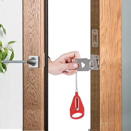 Portable Door Lock, Red/Black, Travel Security Lock, Chrome-Plated Carbon Steel and 304 Stainless Steel, 15.2cm x 7cm x 2.6cm (Red)
