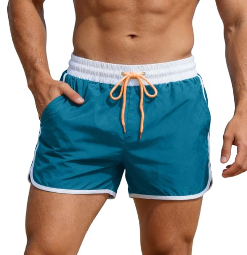 Generisch Pantalones Cortos de Playa para Hombre Estampados Estilo Hawaiano con Cordón y Forro de Malla Transpirable Pantalones Cortos Rápidos de Secado para Deportes Acuáticos Ropa de Playa Elástica
