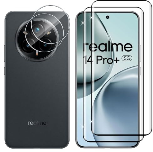Lutree para Realme 14 Pro Plus Cristal Templado, 2+2 Piezas 3D Protector de Pantalla + Protector de Lente de Cámara, HD Dureza 9H Sin Burbujas Vidrio Templado Película Protectora