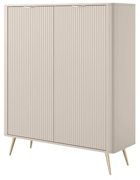 Masseno Kommode Lantana 113,2 cm Sideboard mit Schubladen und 2 Türen für Wohnzimmer Schlafzimmer Modern 113,2x38x134,1 cm Beige