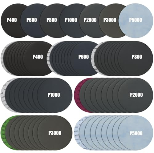 70 Stück Schleifscheiben 150mm Klett 400/600/800/1000/2000/3000/5000 | Schleifpapier Set für Exzenterschleifer Siliziumkarbid Nass und Trockenschliff Schleifblätter für Glas Lack & Scheinwerfer