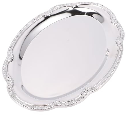 Topiky Vassoio da Portata Ovale Vintage in Acciaio Inossidabile Elegante Piatto a Specchio per Feste Nuziali in Argento (28CM)