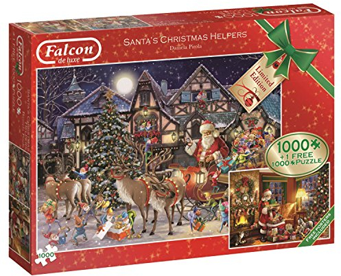 Falcon de luxe 11182 Santa's Christmas Helpers Jigsaw Puzzles in One Box, 2 x 1000-Piece