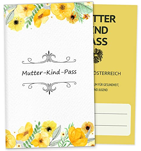 OLGS Mutter-Kind-Passhülle Österreich Florentina Blumen Schwangerschaft Schutzhülle für den MuKipass | Mit Fach für Ultraschallbilder (MuKi-Pass Österreich ohne Personalisierung, Sunset)