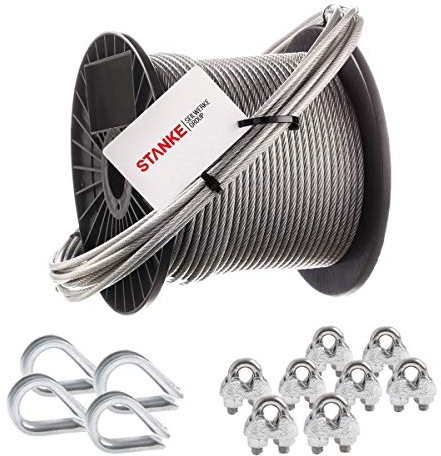 Seilwerk STANKE Rankhilfe PVC Drahtseil ummantelt verzinkt 20m Stahlseil 4mm 6x7, 4x Kausche, 8x Bügelformklemme - SET 2