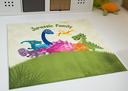 Steffensmeier Dinosaurier Teppich Dino Kinderteppich Kinderzimmer Jurassic Family, quadratisch, Ökotex, Größe: 120x120 cm