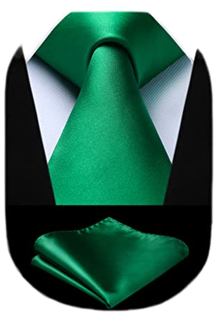 HISDERN Cravate Homme Verte Cravate et Mouchoir de poche Set - Travail Fête Mariage Cravates Soie avec Boîte Couleur Unie Cadeau pour hommes Saint Valentin,Vert