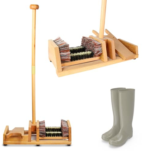 Sacabotas / 4 Cepillos - Sacabotas con Palo de equilibrio - Cepillo, Rascador de botas, limpia zapatos - Práctico para retirar las botas sin esfuerzo - 90 cm - Madera