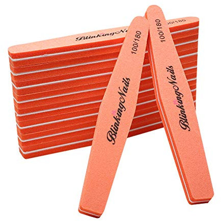BlinkingNails Nail Buffer Block for Nail Art Care Double Sides Design 100/180 Grit, Buffer for Acrylic Nails Professional Manicure Nail Tools Color Orange Pack of 10pcs…