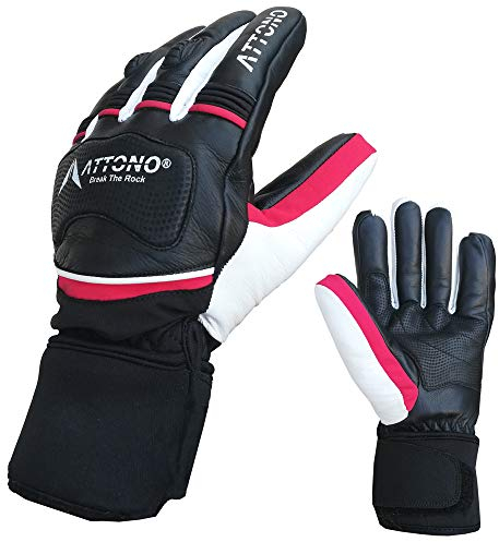 ATTONO Damen Skihandschuhe Leder mit Softshell Ski Race Snowboard Handschuhe - Größe M