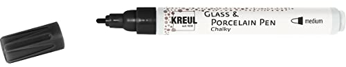 KREUL 16576 - Glass & Porcelain Pen Chalky Black Carbon, formstabile Rundspitze mit Strichstärke 2 - 4 mm, sanft - matte Glas- und Porzellanfarbe mit Kreide Optik, deckend, lichtecht