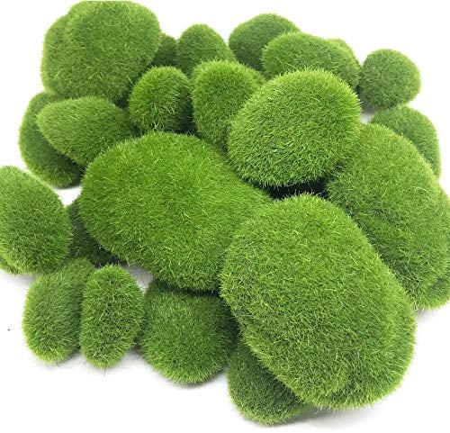 Grüne Moosbälle Künstliche Moos Steine, Woohome 30 Stück 3 Größe Künstliche Moosfelsen Dekorative Kunststeine für Feengärten, Blumenarrangements, Terrarien und Handwerk