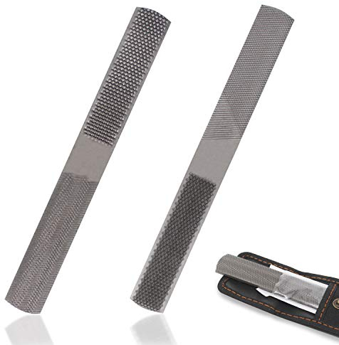 KALIM 2 Pcs Multi-Function 4-in-1 File, High Carbon Steel Hand File, 4 Way Wood Rasp File with Flat/Half Round Sharps, for Wood, Soft Metal, Plastic and etc.