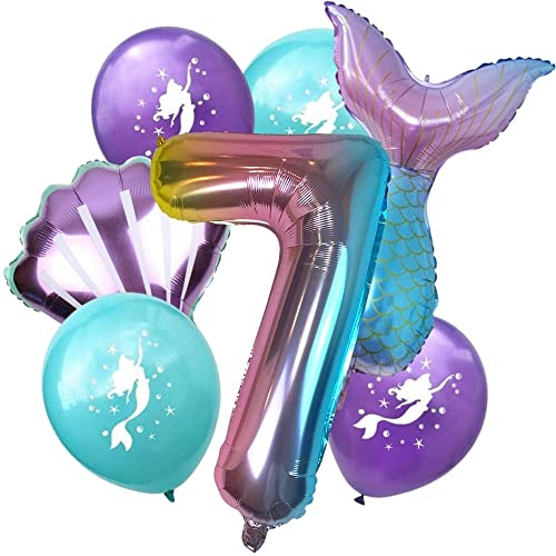 DIWULI Palloncini Compleanno Sirena 7 Anni - Set Decorazione