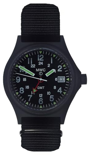 MWC GMT (Dual Time Zone) Quarz Stahl Datum Stoff PVD Schwarz Herrenuhr, Armband